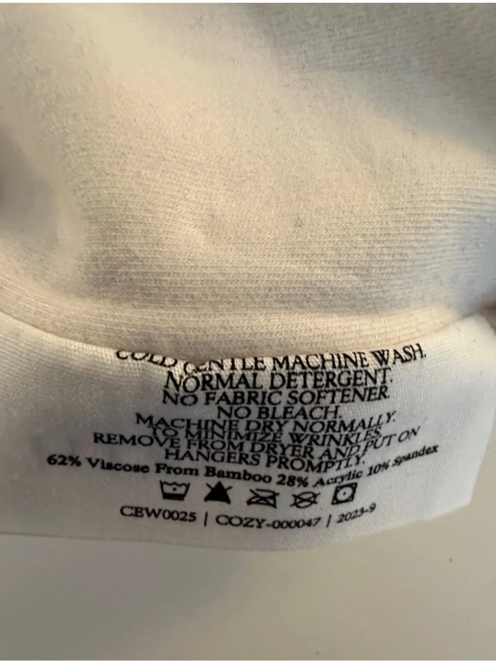 Cozy Earth Bamboo Ultra Soft Raglan Pullover Crew Top Ivory Size XXL 895